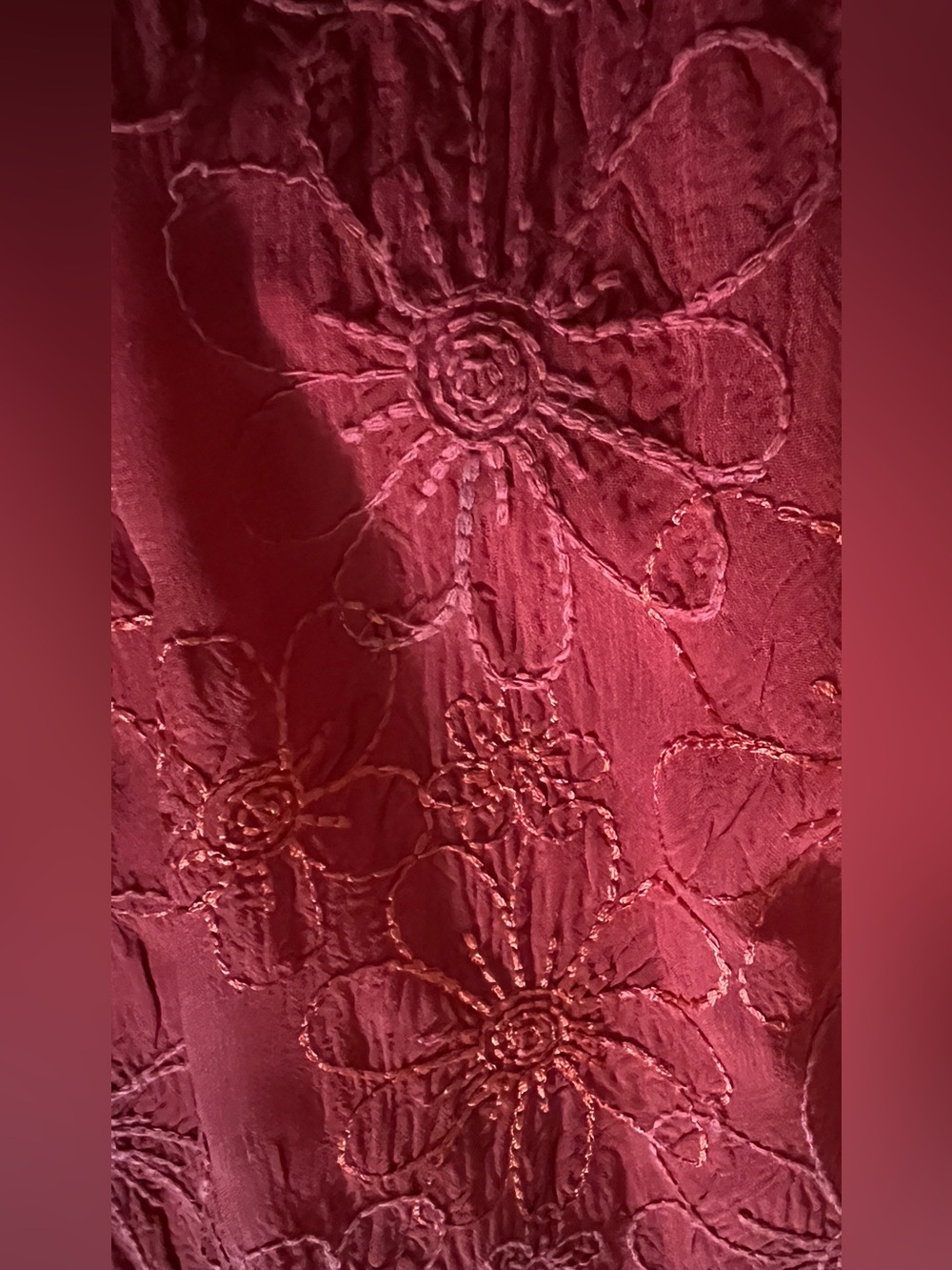 🇨🇦Burnt Orange Floral Embroidered Knee-Length Dress Ruffle Hem Romantic Festival - Picture 6 of 12